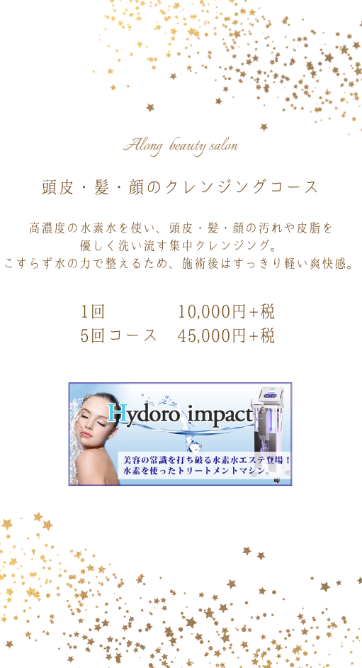 岡山県赤磐市美容院Alongのエステメニュー（頭皮・髪・顔のクレンジングコース）